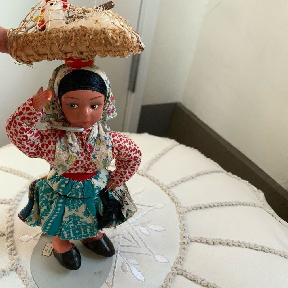 Vintage made in Portugal doll with chicken basket